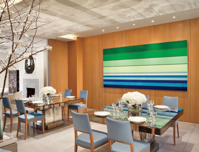 Modern Neutral Dining Room Interior Design With Blue And Green Accents